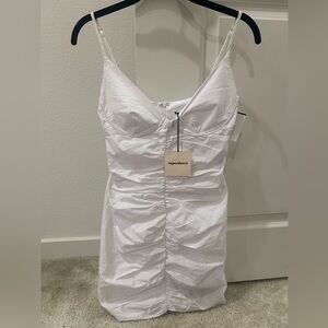 Superdown Crisp White Ruched Mini Dress